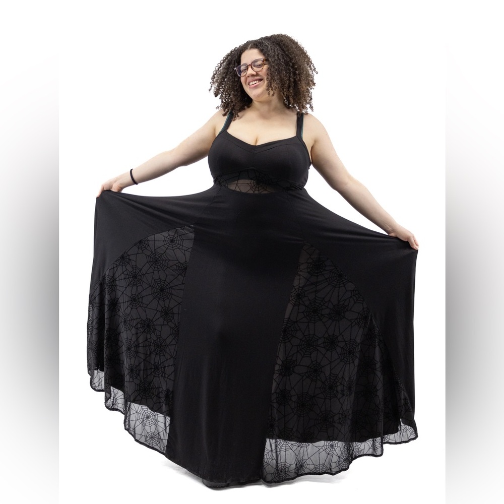 Black Maxi Dress with Sheer Lace Panels